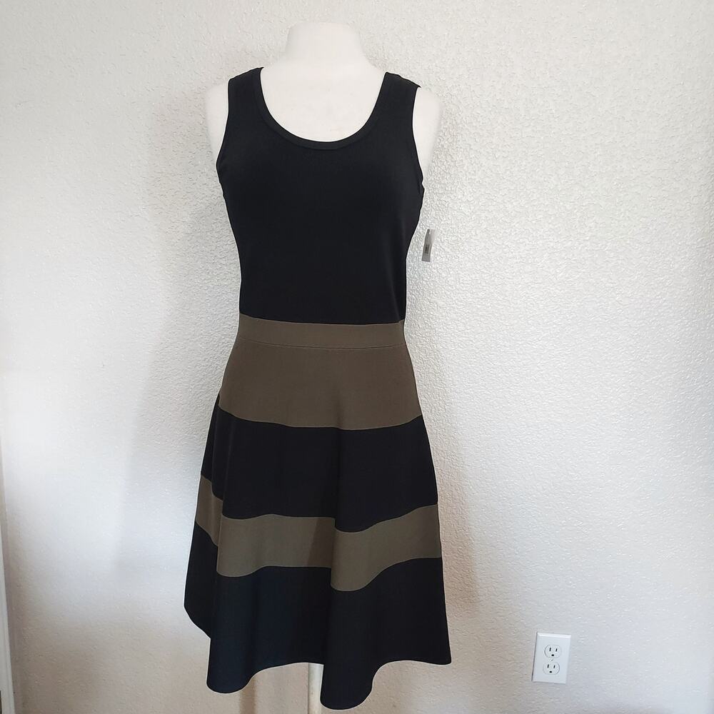 NEW Halogen Black & Khaki Green Heavy Knit Fit & Flare Strapless Dress Size M